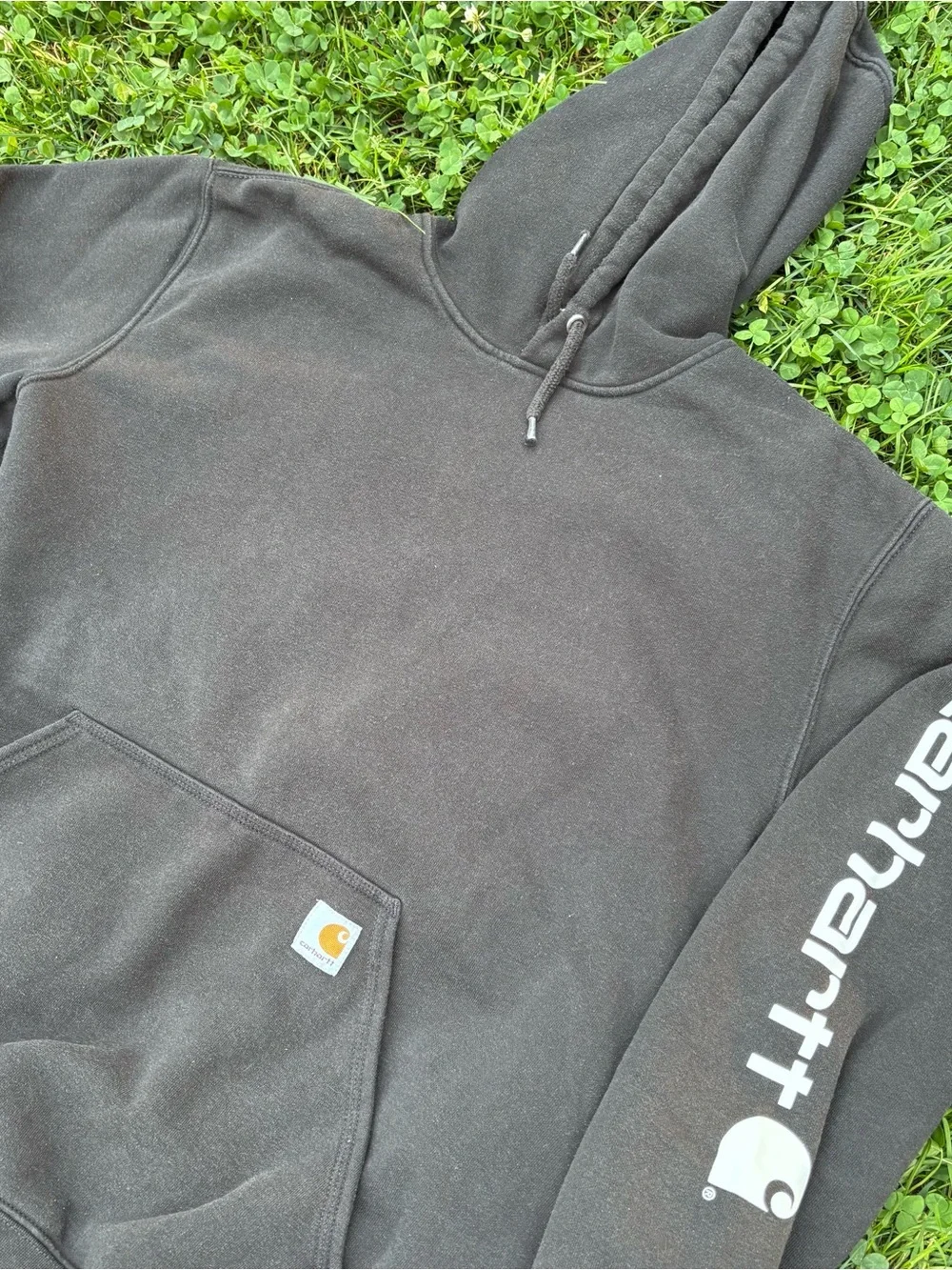 Carhartt Men’s Black Crewneck Hooded Sweatshirt with Sleeve Logo